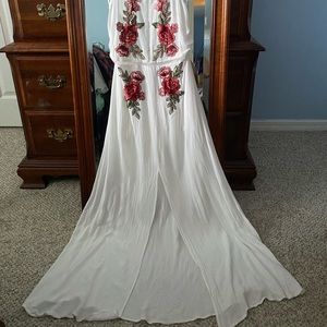 Lulumari Halter Maxi Sundress w/ Floral Appliqué